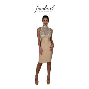 Nude Rhinestone Bandage Dress